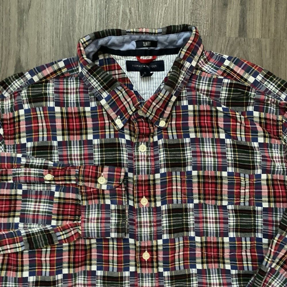 Tommy‎ Hilfiger Slim Fit Button Down Shirt XLarge Patchwork Multicolor Plaid XL